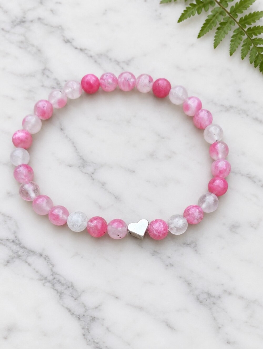 Cherry Blossom Agate Beaded Stretch Bracelet | Handmade